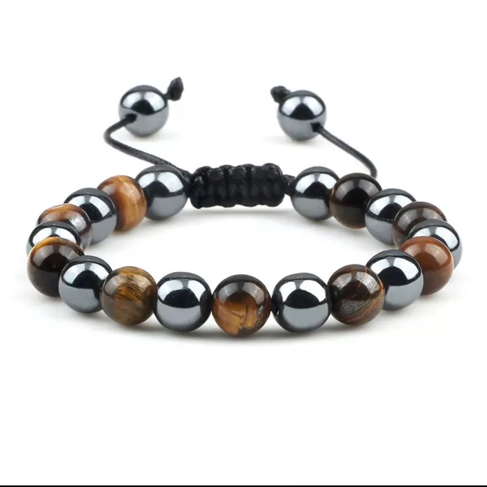 Mens Hematite Brown Tigers Eye bracelet beaded crystal bracelet